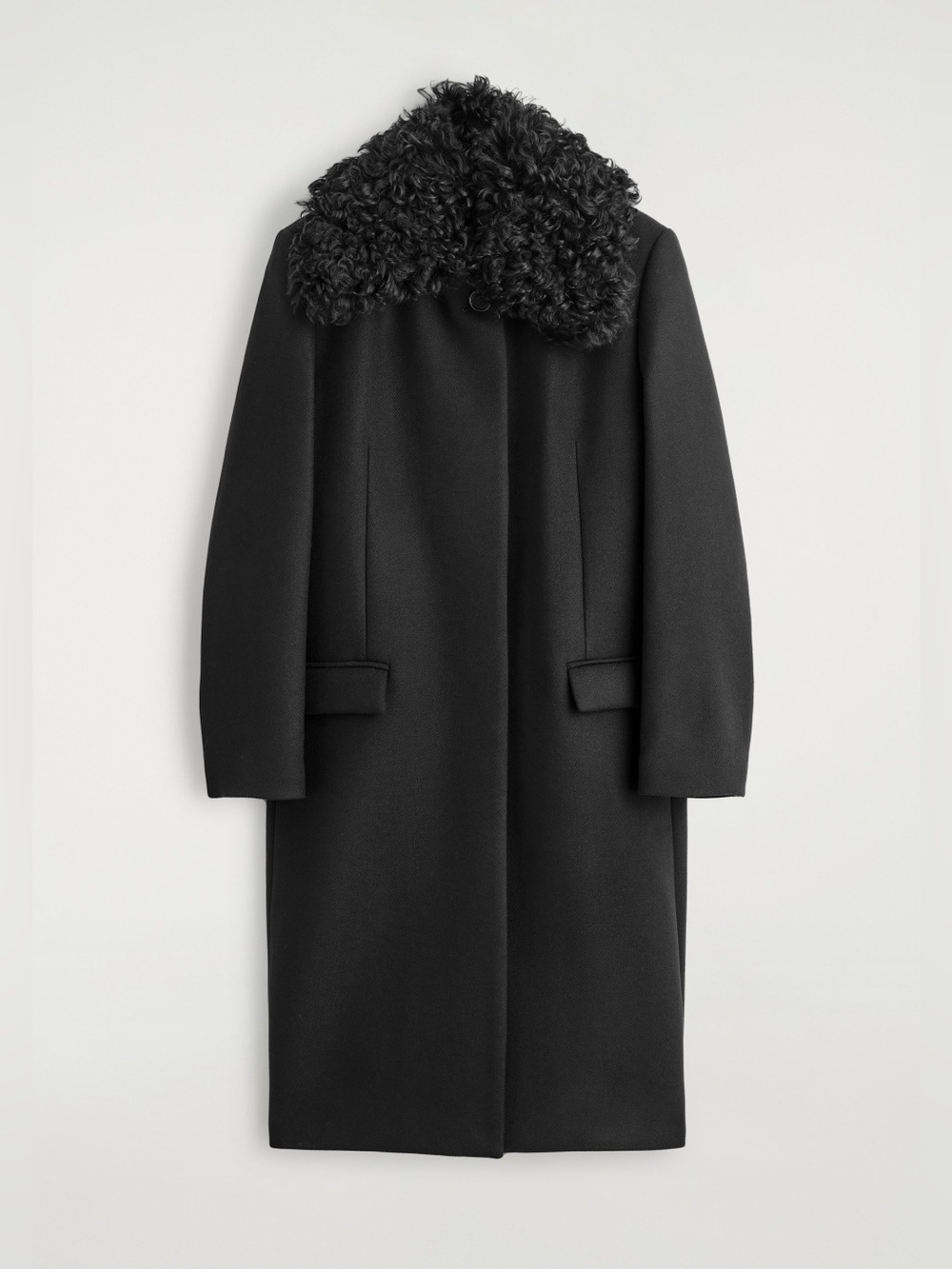 COS Shearling-Collar Wool Long Coat, Women’s XS, EU 34